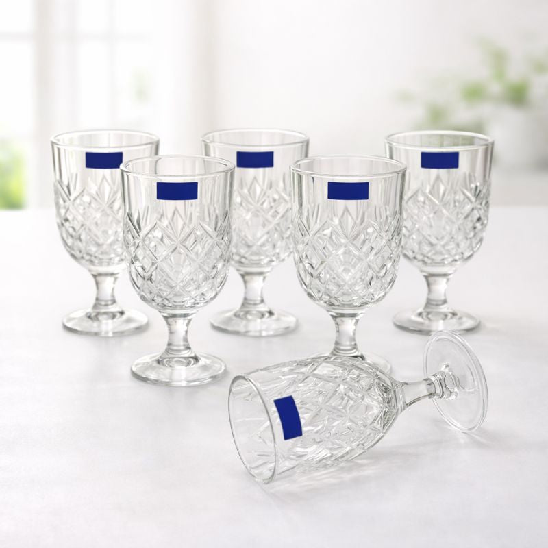 Diamond Cut Crystal Glass Goblets – Set of 6 - Habitt