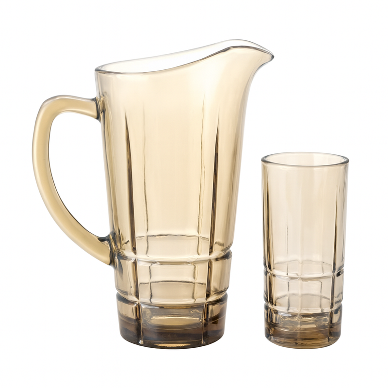 Smoke-Tinted 7-Piece Water Set – 1.7 L Jug with 278 ml Glasses (Premium Panel-Design Glassware) - Habitt