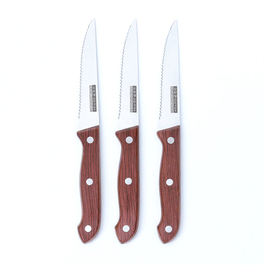 3Pc Stainless Steel Knife Set – Serrated Kitchen Knives with Wooden Handle