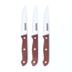 3Pc Stainless Steel Knife Set – Serrated Kitchen Knives with Wooden Handle