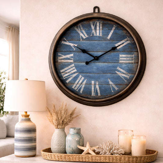 Heritage Oxford 14-Inch Nautical Wall Clock – Blue Rustic with Roman Numerals - Habitt