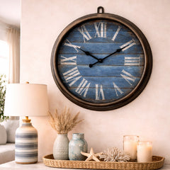 Heritage Oxford 14-Inch Nautical Wall Clock – Blue Rustic with Roman Numerals - Habitt