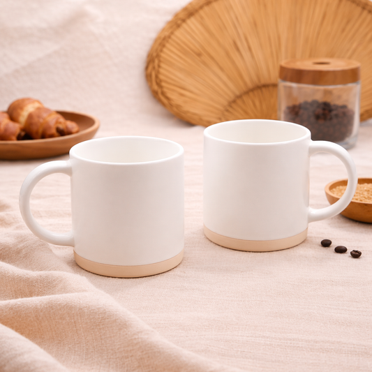 Pack of 2 White Coffee Mug  Minimalist Dual Tone Ceramic Tea & Coffee Cup Set - Habitt