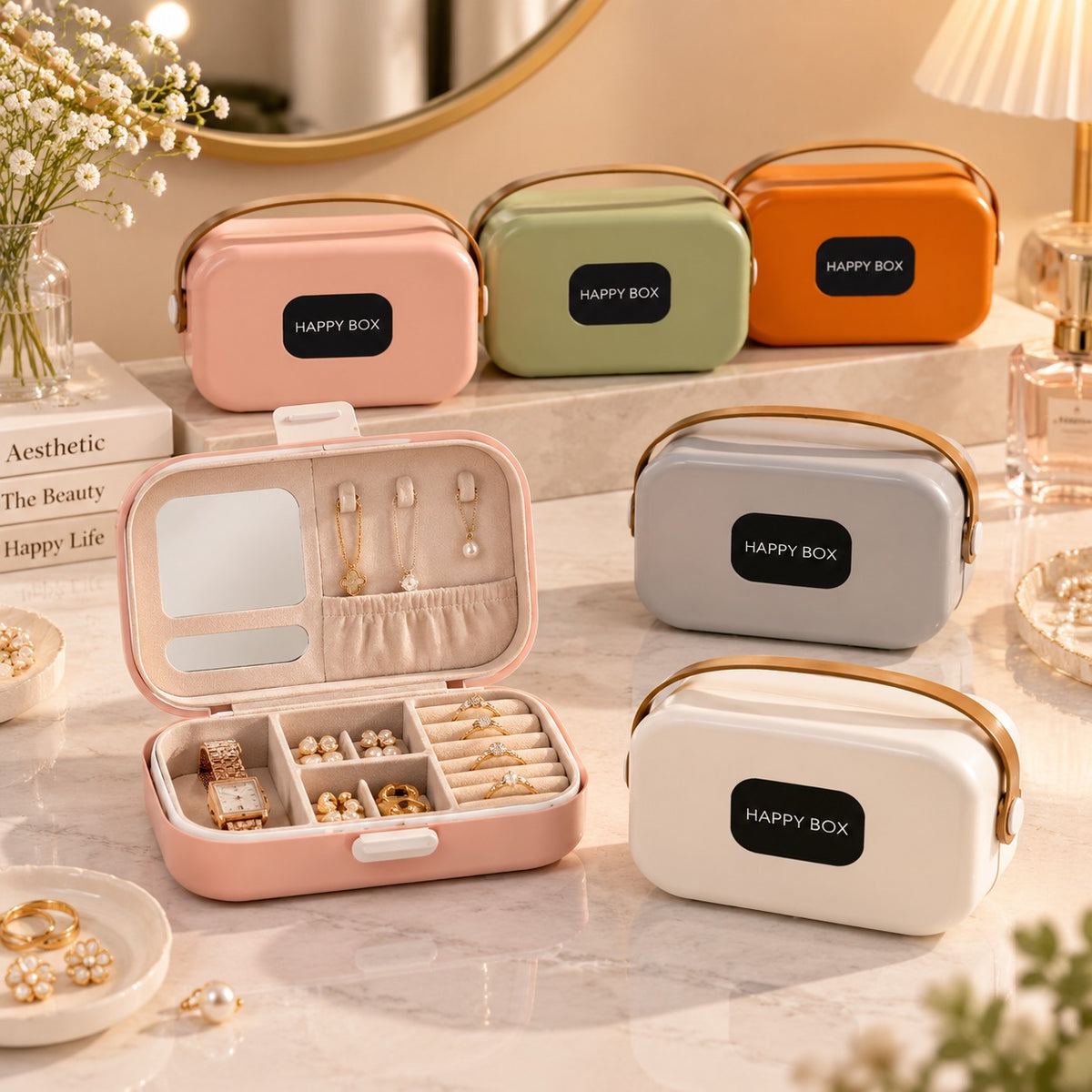 Assorted Plastic Portable Jewellery Box With Mirror | Jewelry Organizer
