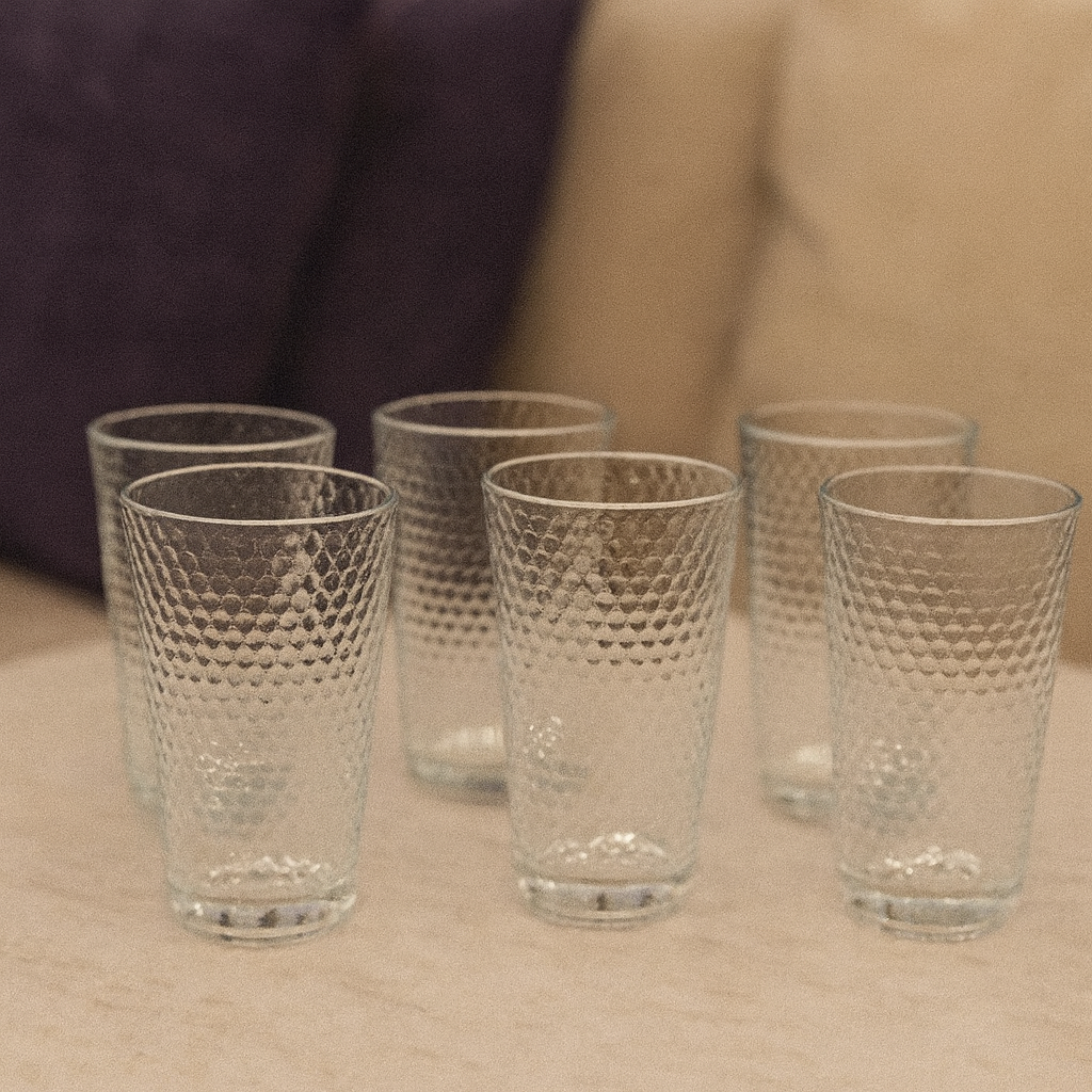Hammered-Design Heavy-Base Tumbler Glass Set 315 ml – Premium Clear Drinkware (6 Pcs)