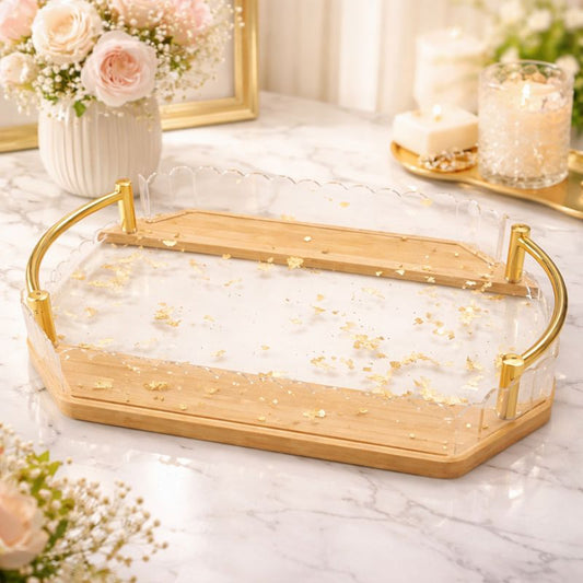 Premium Acrylic Tray Set (3 Pieces) with Elegant Golden Handles