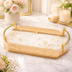 Premium Acrylic Tray Set (3 Pieces) with Elegant Golden Handles