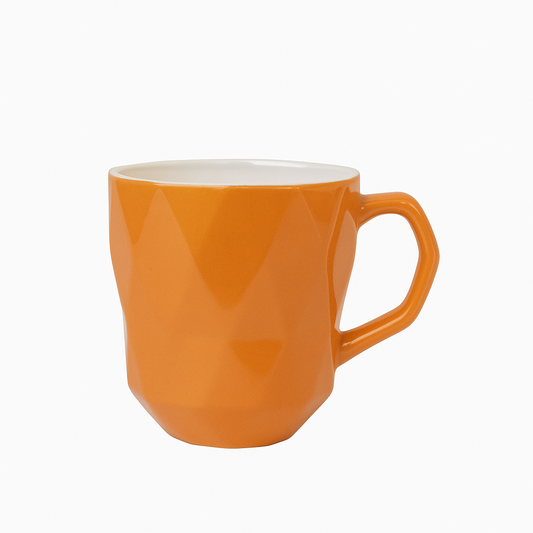 Orange Geometric Ceramic Coffee Mug –& Modern Faceted Cup