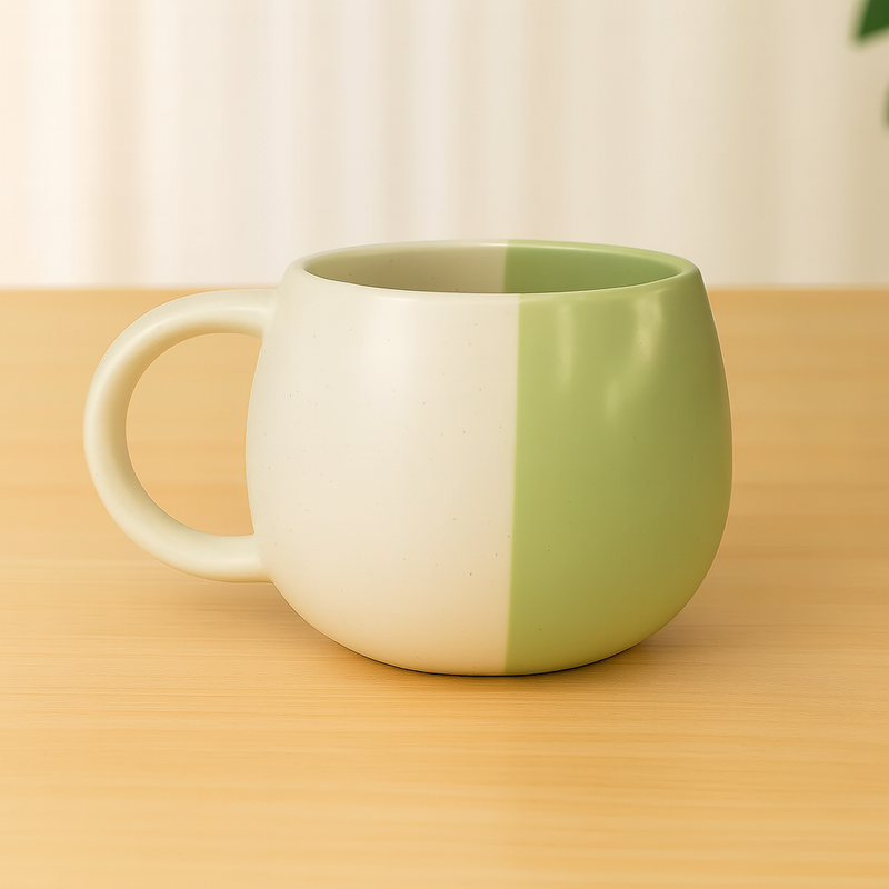 1Pc Round Two-Tone Ceramic Mug – Modern Bubble Coffee & Tea Cup in Green - Habitt