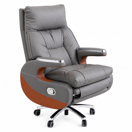 Turbo Executive Recliner Chair in Grey Leatherette with Plush Cushioning & Adjustable Backrest – Modern Office & Lounge Seating - Habitt
