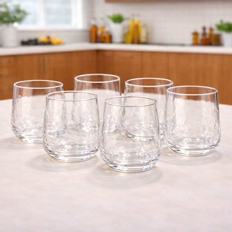 6Pcs Tumbler Set 390ml – Textured Clear Glass Drinking Tumblers