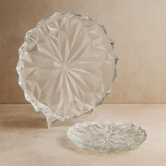 Elegant Clear Pressed-Glass 7-Piece Cake & Dessert Plate Set – 337/178 mm Plates