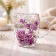Flower Double Wall Glass Mug – Midnight Purple Floral Aesthetic Cup - Habitt