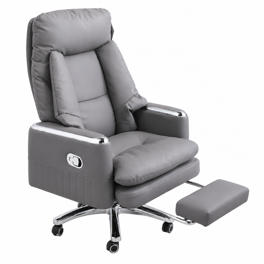 Regal Comfort Executive Recliner Chair in Grey Leatherette with Footrest & Adjustable Backrest – Luxury Office & Home Lounge Seating - Habitt