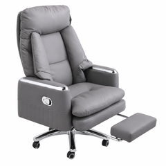 Regal Comfort Executive Recliner Chair in Grey Leatherette with Footrest & Adjustable Backrest – Luxury Office & Home Lounge Seating - Habitt