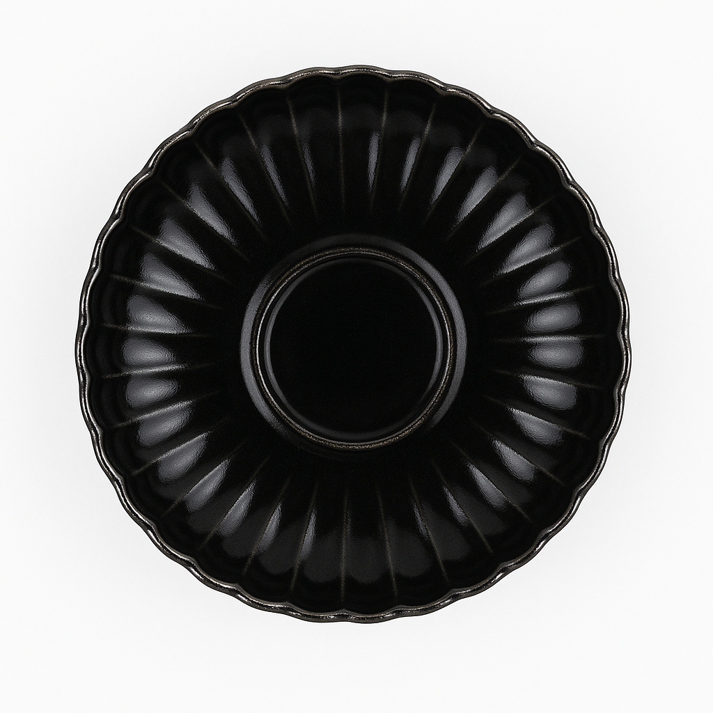 Elegant Dip Plate – Black Ceramic with Scalloped Edge
