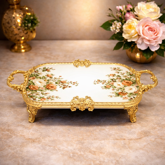 Rect Flat Tray – Elegant Floral Decorative Serving Platter with Handles - Habitt