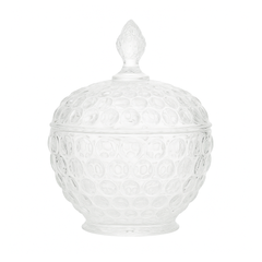 Textured Clear Pressed-Glass Candy Jar with Lid – Elegant Round Sweet Container