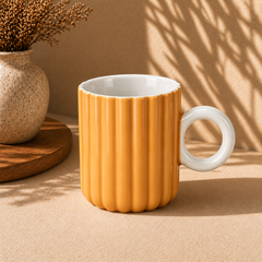 Pastel Ribbed Ceramic Coffee Mug with Round Handle – Colourful Tea & Coffee Cup