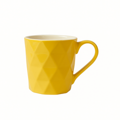 Geometric Yellow Ceramic Mug – Diamond Embossed Modern Coffee & Tea Cup