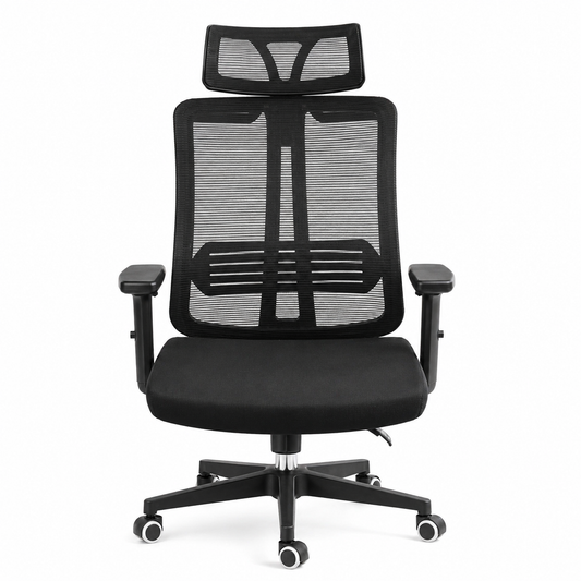 Vigo Executive Office Chair in Black Mesh with Adjustable Headrest, Lumbar Support & Cushioned Seat – Ergonomic Workstation Seating - Habitt