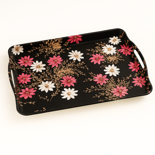Magical Black Tray – Large, Medium & Small Floral Serving Trays