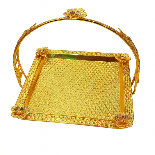 Floral Square Basket – Small Gold Decorative Serving & Display Basket