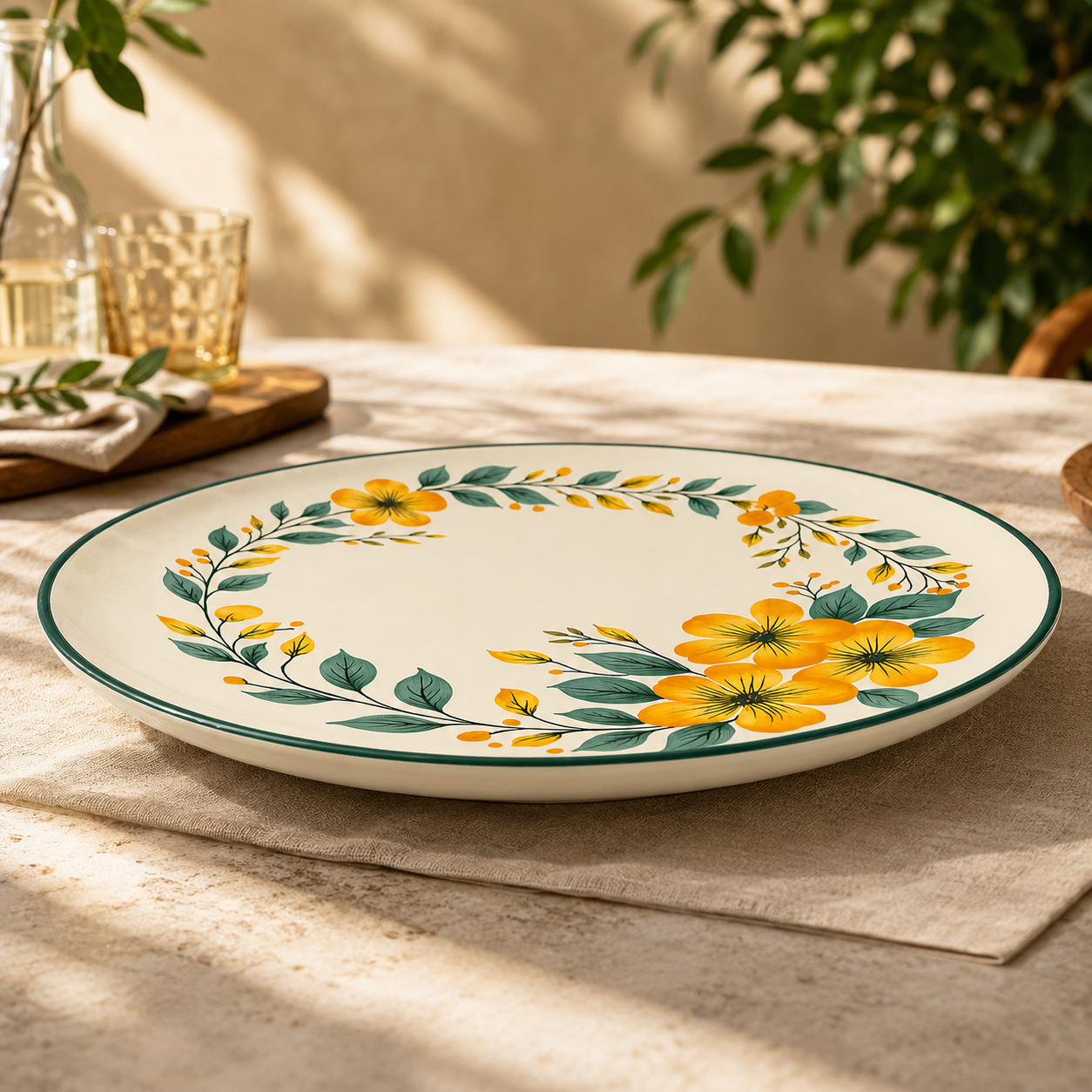 Floral Ceramic Dinner Plate – Round Design (1 Pc, 27x27x2.5 cm) - Habitt