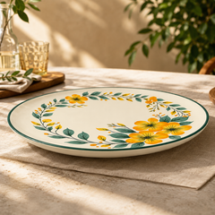 Floral Ceramic Dinner Plate – Round Design (1 Pc, 27x27x2.5 cm) - Habitt