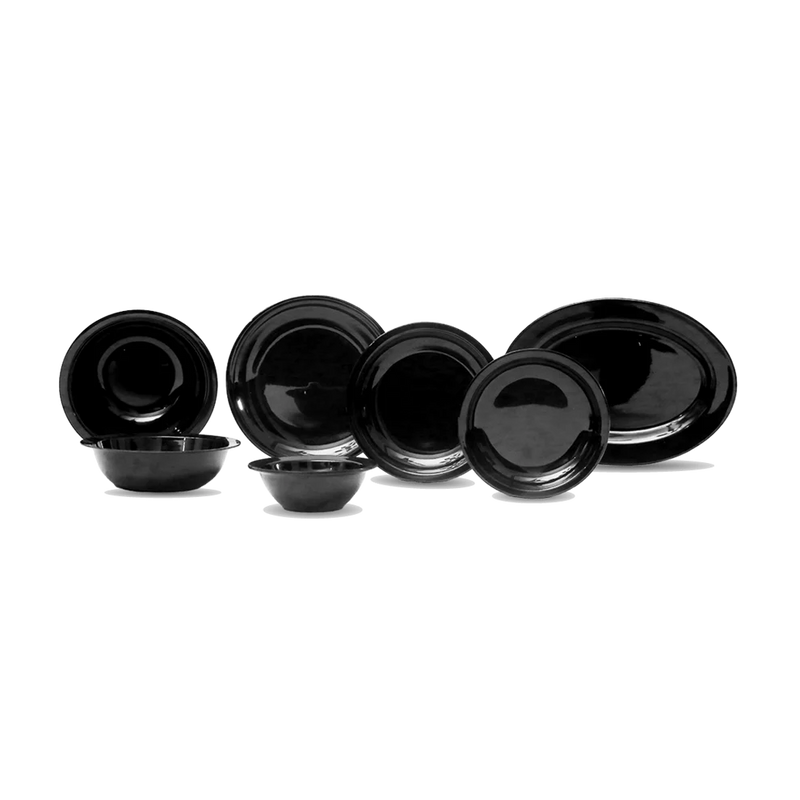 Black Melamine Dinner Set – Modern, Durable & Complete Dining Solution (22 / 30 / 43 PCS) - Habitt