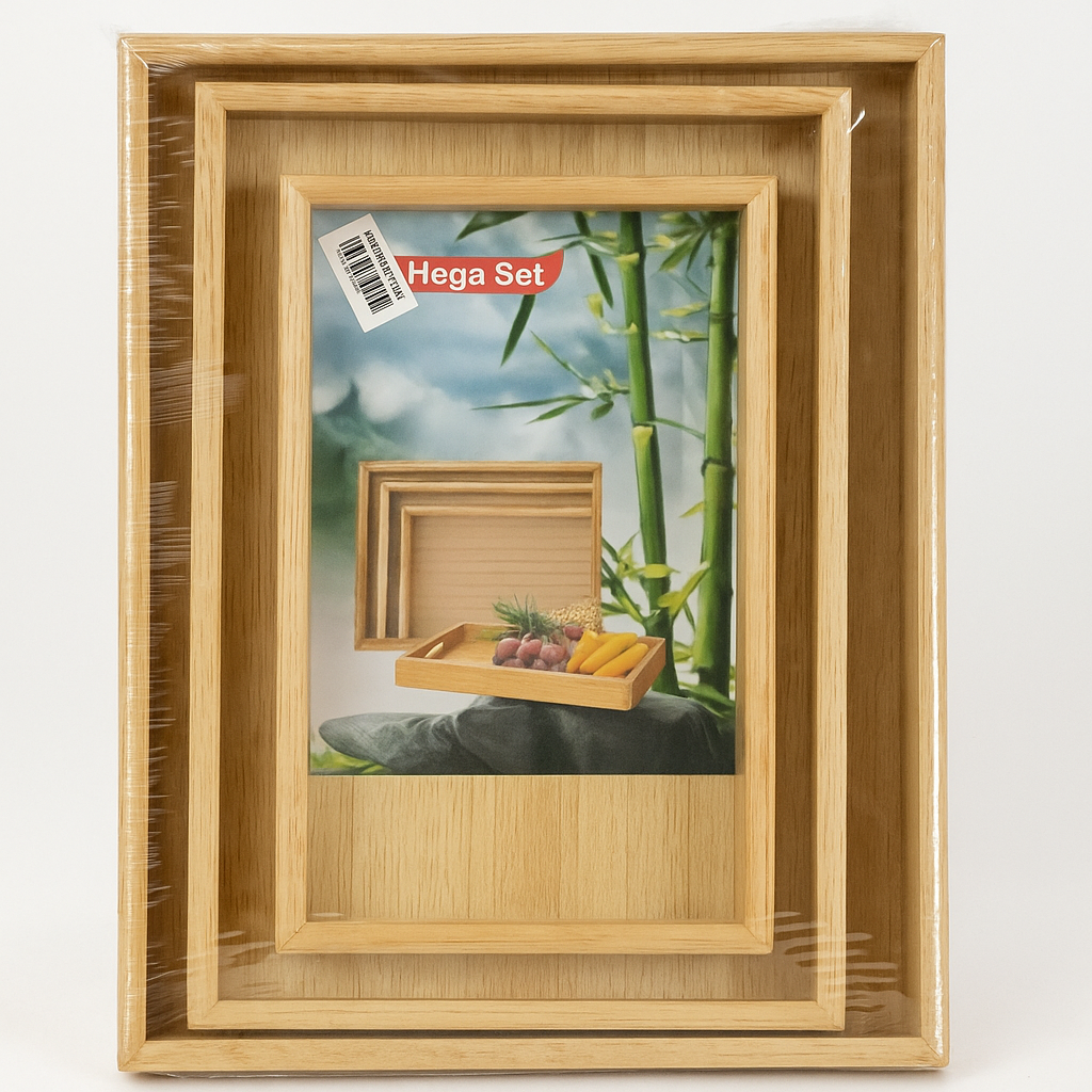3 Pcs Wooden Tray Set – Bamboo Design