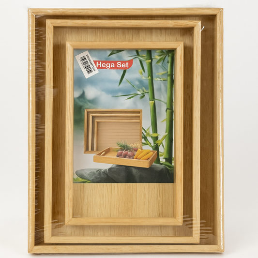 3 Pcs Wooden Tray Set – Bamboo Design