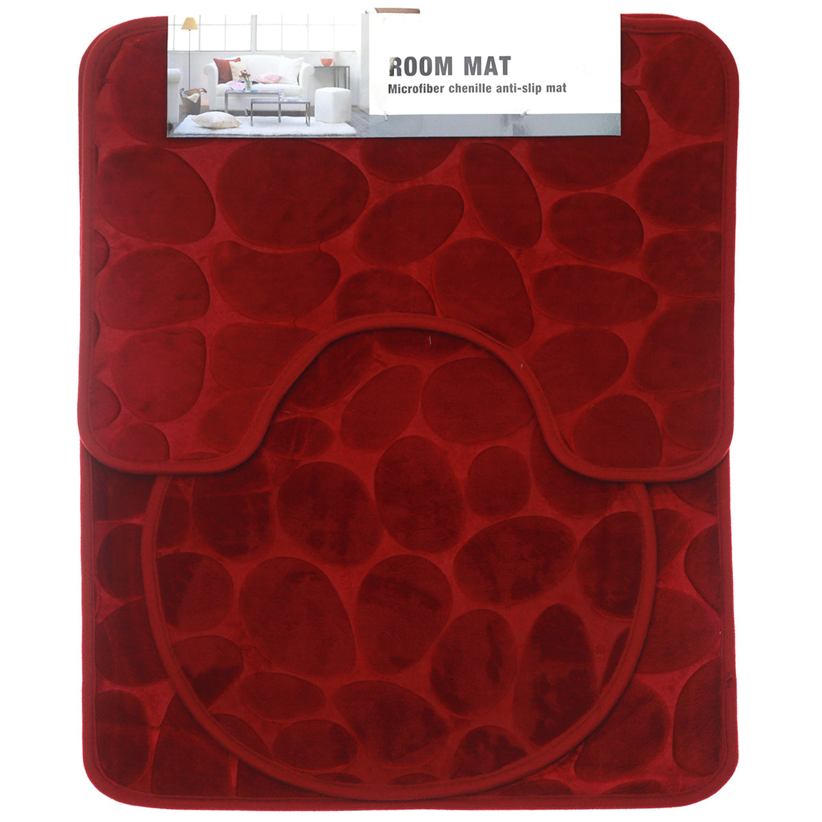 3 PCS BATH MAT SET MAROON PEBBLE