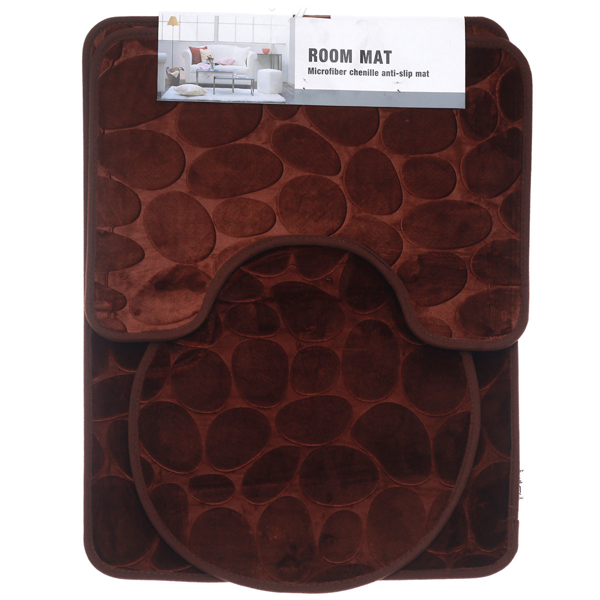 3 PCS BATH MAT SET BRWON PEBBLE