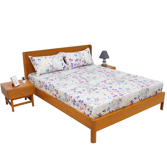 Multi Flora Double Bed Sheet 90x94 – Soft Cotton with 2 Pillow Covers
