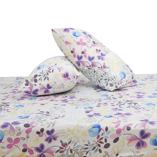 Multi Flora Double Bed Sheet 90x94 – Soft Cotton with 2 Pillow Covers