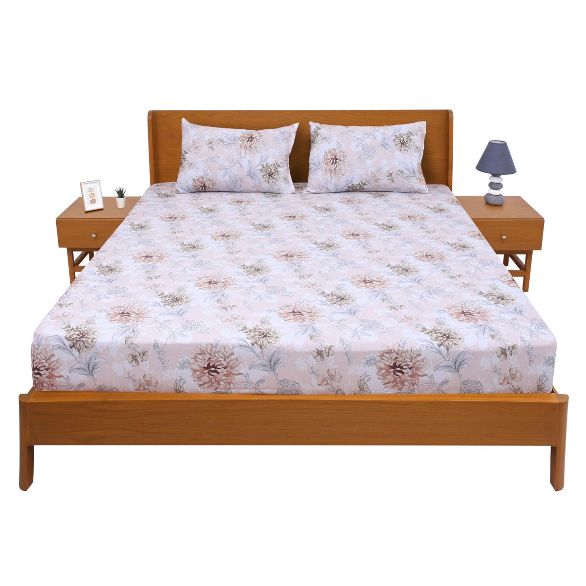Neutral Flora Double Bed Sheet 90x94Ecom - Habitt
