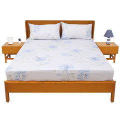 Soft Blue Rose Double Bed Sheet – Elegant Floral Cotton Bedding Set with Pillow Covers (90x94 Inches)