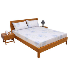 Soft Blue Rose Double Bed Sheet – Elegant Floral Cotton Bedding Set with Pillow Covers (90x94 Inches)