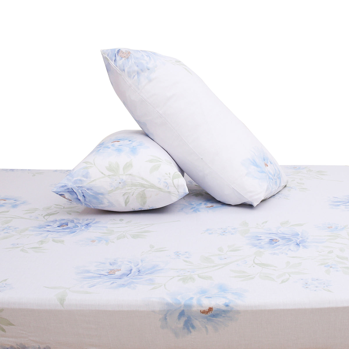 Soft Blue Rose Double Bed Sheet – Elegant Floral Cotton Bedding Set with Pillow Covers (90x94 Inches)