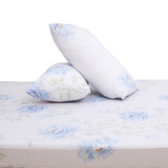 Soft Blue Rose Double Bed Sheet – Elegant Floral Cotton Bedding Set with Pillow Covers (90x94 Inches)