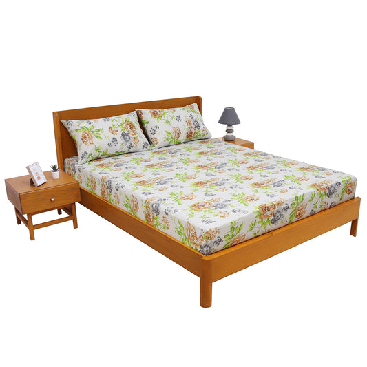 Floral Bliss Double Bed Sheet 90x100 – Soft Cotton with 2 Pillow Covers