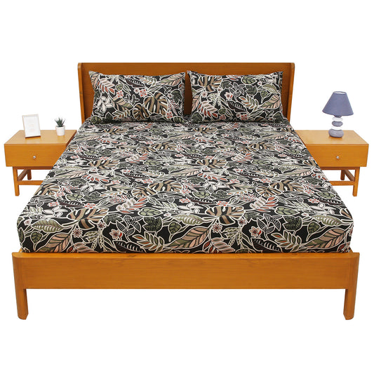 Palm Pattern Double Bed Sheet 90x100 – Soft Cotton with 2 Pillow Covers