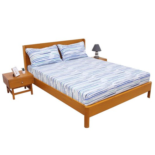 Blue Crush Strokes Double Bed Sheet – Abstract Cotton Design (90x94 Inches)