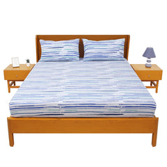 Blue Crush Strokes Double Bed Sheet – Abstract Cotton Design (90x94 Inches)