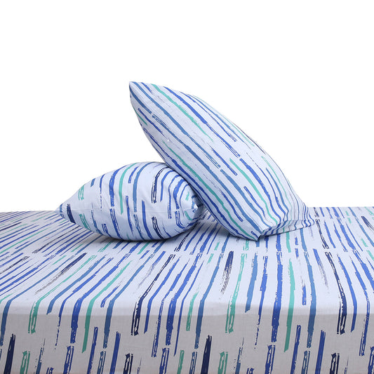 Blue Crush Strokes Double Bed Sheet – Abstract Cotton Design (90x94 Inches)