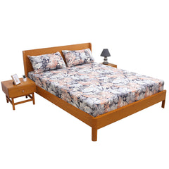 Palm Leafs Double Bed Sheet Set (90x96”) – Soft Cotton Fabric with Matching Pillow Covers, Floral Print Design