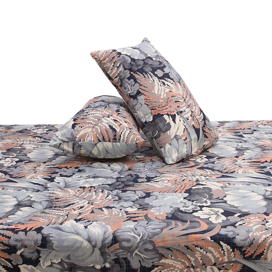Palm Leafs Double Bed Sheet Set (90x96”) – Soft Cotton Fabric with Matching Pillow Covers, Floral Print Design