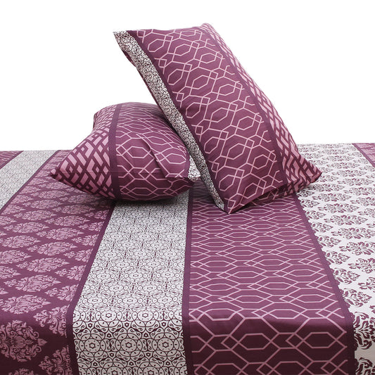 Damask Pattern Double Bed Sheet Set (90x94”) – Premium Cotton Blend Fabric with Matching Pillow Covers