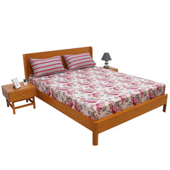 Pink Floral Double Bed Sheet Set – Soft Cotton Blend Fabric with Matching Pillow Covers, Elegant Rose Print Design